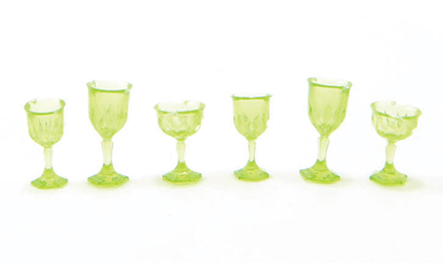 Dollhouse Miniature Cut Stemware, Green, 6/Pc